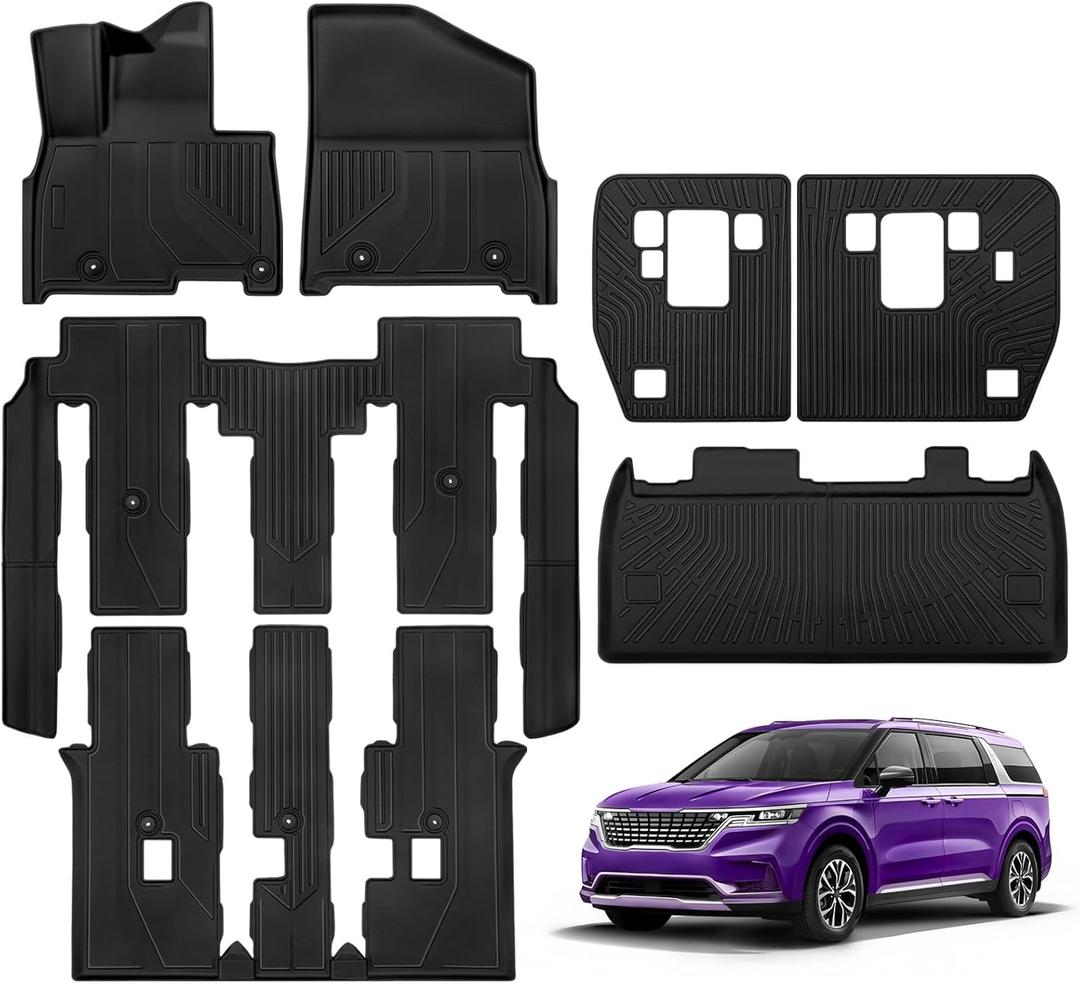 Floor Mats for Kia Carnival MPV Hybrid 8 Seat 2025 (Not Fuel) Full Set All Weather Carnival MPV Floor Mats for Kia Carnival Accessories 2025 TPE Back Seat Cover Protector Black