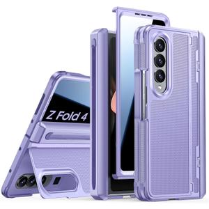 Spugan for Galaxy Z Fold 4 Case, S Pen Holder & Privacy Screen Protector & Kickstand & Hinge Protection, Slim Rugged Military-Grade Shockproof Protective Phone Case for Samsung Fold 4 (Purple)