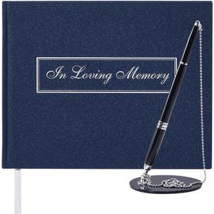Funeral Guest Book for Memorial Service in Loving Memory Guest Book for Funeral Guest Sign in Book (Book, Pen and Pen Holder, Navy)