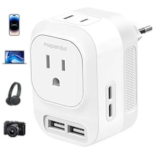 Voltage Converter US to Europe with 2 USB A & 2 USB C Ports Fast Charging, 220V to 110V Converter for European Travel Power Converter Adapter Combo for Germany France Italy Spain (White)