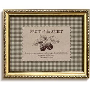 Vintage Gold Framed Fruit of the Spirit Wall Art, Christian Galatians 5:22-23 Bible Verse Canvas Wall Decor, Religious Inspirational Print Picture Poster, for Living Room Bedroom Prayer 12x16 Inch