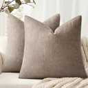 ANRODUO Pack of 2 Decorative Textured Pillow Covers Soft Light Taupe Grey Euro Accent Solid Chenille Cushion Cover Cozy Farmhouse Pillow Case for Couch Sofa Bedroom Living Room Home Decor 22x22 Inch