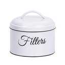 MYSENLAN Coffee Filter Holder, Basket Coffee Filter Holder Storage with Lid, Rustic Round Metal Coffee Filter Dispenser for Counter Kitchen Coffee Bar Décor(White)