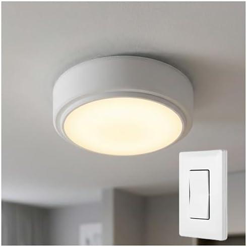 Energizer LED Ceiling Light Fixture, Battery Operated, Wireless Wall Switch Remote, 200 Lumens, Ceiling Light No Electricity, Perfect for Closets, Laundry Room, Garage, and More, 47485-T2