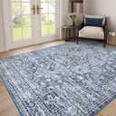 Lahome Oriental Washable Rugs 8x10,Large Blue Area Rug for Living Room, Boho Soft Ultra-Thin Bedroom Carpet, Traditional Non Shedding Dining Room Rug for Under Table Office(8x10ft,Blue)