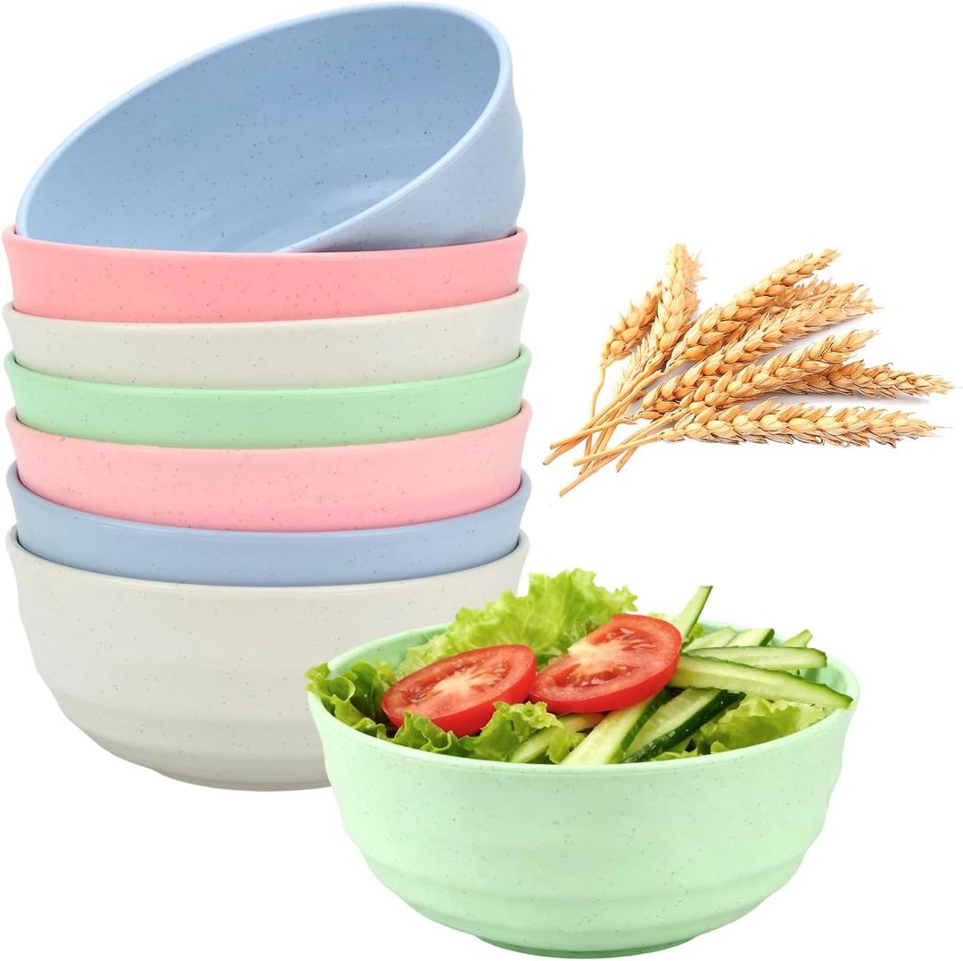 8-Pack Wheat Straw Bowls, 60oz Large Unbreakable Cereal Bowls, BPA-Free, Microwave and Dishwasher Safe for Salad, Soup, Oatmeal, Camping, Daily Use