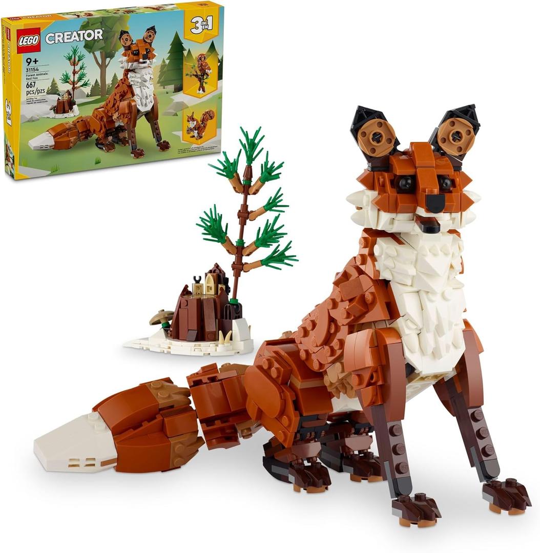 LEGO Creator 3 in 1 Forest Animals Red Fox Toys - Building Toys for Kids, Boys & Girls, Ages 9+ - Animal Figurine W/ 3 Building Options into Fox, Owl, or Squirrel - 31154