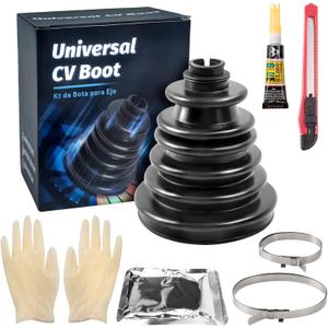 CVS18 CV Boot Split Constant Velocity Joint Gaiter Boot Replacement Kit, wear-Resistant CV Boot, Fits Shaft Size 22mm-28mm, 128mm Height, Includes 2 Stainless Steel CV Boot Clamp, Black