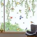 decalmile Spring Summer Hanging Green Vine Window Clings Double Sided Birds Tree Leaves Window Decals Anti-Collision Doors Glass Stickers