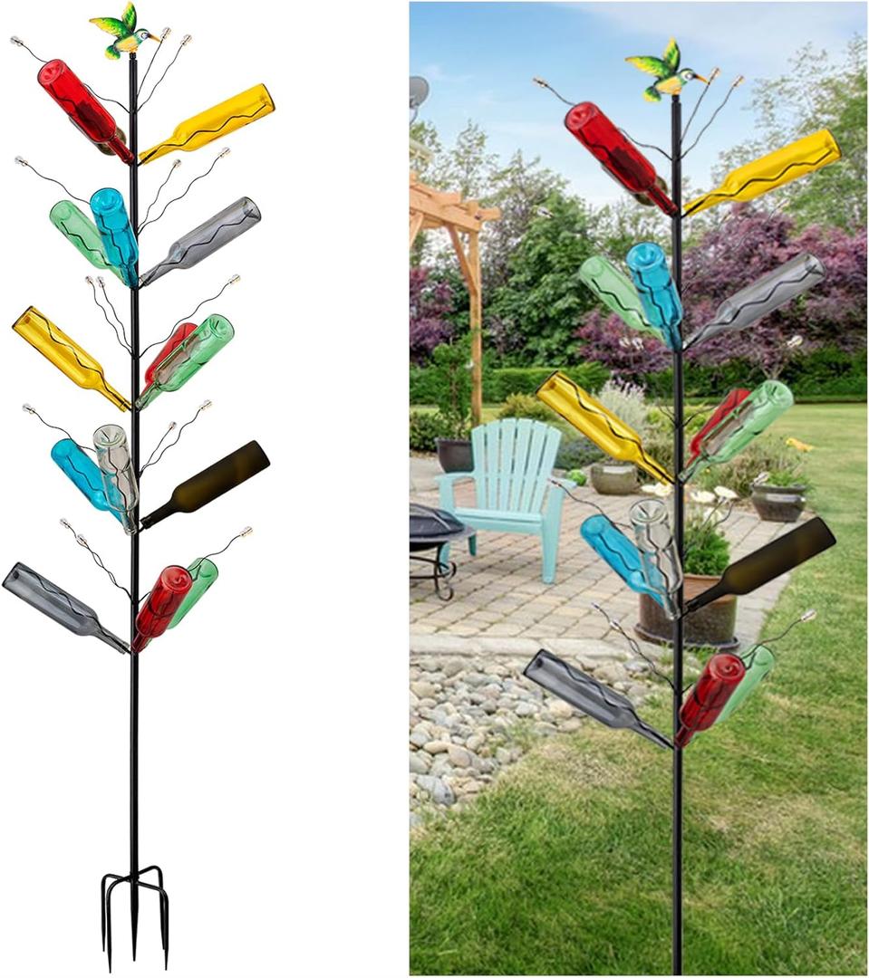 7.2FT Tall Wine Bottle Trees Stand for Garden Decorative, Rustproof Metal Bottle Tree Holder, Holds Up to 15 Bottles (Black)