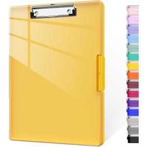 Piasoenc Clipboard with Storage, 8.5 x 11 Clip Boards with 2 Storage Case and A4 Paper Folder, Clear Dry Erase Top Panel, Heavy Duty Plastic, Folio & Side Opening, for Nurses, Teachers, Lawers,Yellow