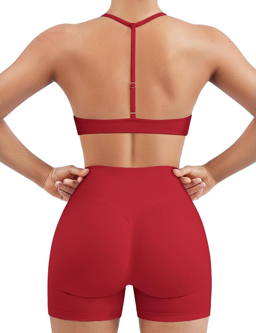 EUYZOU Women Workout Sets 2 Piece Strappy Sports Bra High Waisted Butt Lifting Shorts Seamless Yoga Outfits, Size M