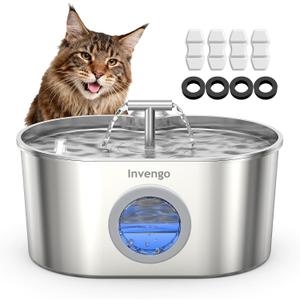 Cat Water Fountain Stainless Steel: 2.2L/74oz Automatic Pet Water Fountain for Cats & Dogs, Quiet Cat Fountain with 5-Layer Filter, Easy to Clean & Durable Dog Water Fountain