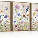Large Colorful Daisy Wildflower Framed Canvas Wall Art Set,Watercolor Botanical Floral Green Leaf Wall Decor,Bright Spring Flower Artwork for Living Room,Bedroom,Farmhouse -16"x24"x3, 16L"x24W"