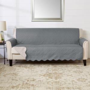 Great Bay Home Reversible Sofa Cover - Washable Slipcover Furniture Protector with Elastic Straps - Perfect for Kids & Pets - Quilted & Stitched Detail (Mirage Gray/Flax)