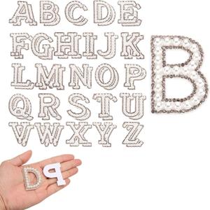 uxcell 52pcs Rhinestone Iron on Letter Patches, A-Z Self Adhesive Glittery Rhinestone Alphabet Letter Sticker Appliques for DIY Jackets Hats Clothes Backpack, White