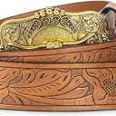 IZUS Western-Belts for Men Cowboy-Boy-Style Retro Cowgirl County Belt with 1.5"-wide Bull-Floral-PU-Strap Women Waist-Belts (Brown-2413a Buckle)