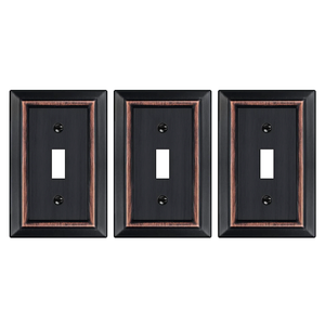 Oil Rubbed Bronze Light Switch Cover Plate, Decorative Metal Aged Bronze Switch Plates Outlet Cover, Light Switch Cover Plate, 1-Gang Wall Plates (Single Toggle, 3 Pack)