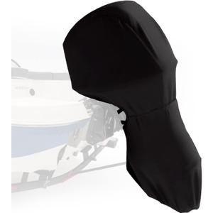 Full Outboard Motor Cover, 800D Heavy Duty Waterproof Boat Motor Cover, Trailerable Boat Engine Cover Fit for Motor 30-60 HP, Black