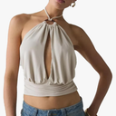 Women Y2K Solid Color Plunge Top Causal Cowl Neck Sleeveless Slim Fit Backless Halter Shirt Summer Streetwear Small