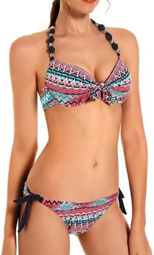 EONAR 2024 Trending Push Up Bikini Set Underwire Swim Top & Brazilian Bottom UPF50+ Push-Up Padding & Adjustable Ties C Cup Support Beachwear (M, Black Sling)