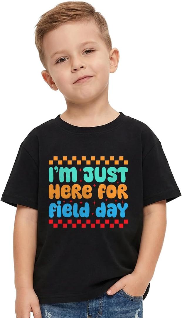 Boys Field Day Shirt for Kids Girls in My Field Trip Era T-Shirts Toddler Tops Graphic Flag Tee Short Sleeve 2-8T (Black)