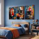 3pcs American Football Canvas Wall Art Cool Graffiti Rugby Wall Decor Pictures Teen Sports Enthusiasts Posters Prints Paintings for Boys Room Teen Kids Playroom Room Decoration Prepare To Hang 16"L x 12"W-Posters