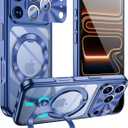 iPhone 17 Pro Max with 360 Spin CD Metal Ring Stand, Titanium Electroplated Magnetic Cover [Fit for MagSafe] Shockproof Military Drop Protection for Women Men Blue