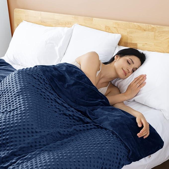 yescool Weighted Blanket with Cover for Adults (25 lbs, 60" x 80", Cobalt Blue) Heavy Blanket for Sleeping Perfect for 140-160 lbs, Queen Size Breathable Blanket with Premium Glass Bead