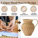 Faux Wood Rattan Vase Wicker Vase Country Style Home Decor Woven Basket Wicker Flower Pot for Dining Table Centerpieces Bedroom Corner Hallway Indoor Office (Single Handle,9" h)