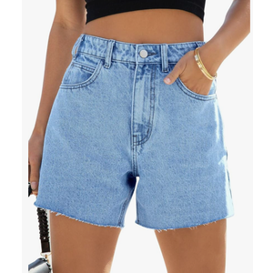 Cicy Bell Womens High Waisted Jean Shorts Summer Baggy Stretchy Straight Leg Raw Hem Mom Denim Shorts, Size 14