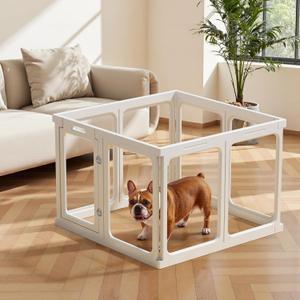 Clear Acrylic Dog Playpen - 33.4 x 33.4 Inch, 24" H 8 Planes Transparent Dog Fence Indoor, Sturdy Pet Pen for Puppy/Small Dog/Rabbit/Pig, Easy Assemble & Cleaning Plastic Whelping Box Enclosure, White