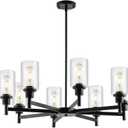 9MMML Farmhouse 8-Light Glass Chandelier, Modern Black Chandelier for Kitchen Dining Room Light Fixture Over Table, Industrial Chandelier for Living Room, Foyer, Entryway, E26 Bulb Base