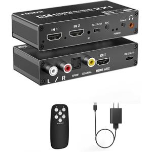 HDMI Switch eARC Audio Extractor, 4K@60hz HDMI Audio Splitter with Remote, Support 7.1 Channel Audio/Optical Toslink SPDIF/Coaxial Converter HDR (Black)