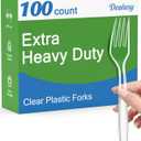 100 Count Extra Heavy Duty Clear Plastic Forks Disposable, BPA-Free, Heat Resistant, Solid and Durable Disposable Forks Bulk, Premium Plastic Forks heavy duty for Party Supply