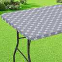 misaya Rectangle Vinyl Table Cloth, Elastic Fitted Tablecloth with Flannel Backing, Waterproof Plastic Table Cover Fits 6 Foot Folding Tables for Picnic, Camping, Indoor and Outdoor (Grey, 30" x 72")