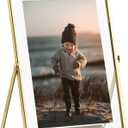 eletecpro 5x7 Metal Picture Frame with Real Glass Cover, Horizontal Tabletop Display Photo for Multiple Size up to 5x7, Floating Photo Frame for Wedding, Party, Home Decor, Gold