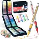 JusArt 48 Colors Acrylic Paint Markers with Canvas Bag, Water-Based No-Bleed Paint Pens with Automatic Ink Control, Waterproof Brush Tip Markers for DIY Art & Crafts -Fabric, Rock, Wood, Glass, Metal
