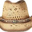 Men's Women's Straw Cowboy Hat Cowgirl Woven Sun Hat Western Cowboy Hat Two Decorative Bands, One Size
