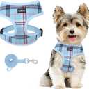 SCENEREAL Puppy Dog Harness with Leash Set for Small Medium Sized Dogs, Soft Mesh Pet Harnesses and Leash, No Chock Plaid Adjustable No Pull Vest for Dogs Cats, Chihuahua,Bulldog (Blue S) (S: Chest Girth: 14"-18")