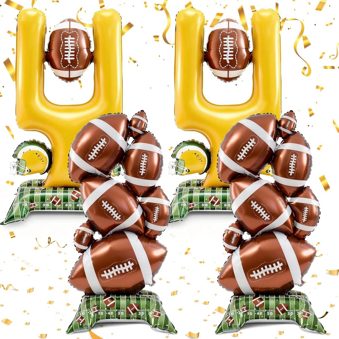 THAWAY 4 Pcs Football Party Decorations - 5 ft Standing Football Balloons with Green Field Base for Football Party Favors Sports Party Decorations Game Day Celebration, Outdoor & Indoor Photo Backdrop