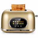 Roter Mond 2 Slice Toaster Smart Touch Screen, Retro Stainless Steel Bread Toaster with Digital Timer, Sleep Mode, Bagel, Cancel, and Defrost Functions, 6 Bread Types and Shade Settings, Gold