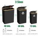 Recycling Bin Kitchen Indoor Home 40 Gallon 156L Recycle Bin with Lid 2 Removeable Reusable Inner Bag Bottle Can Glass Waste Plastice,Big Black