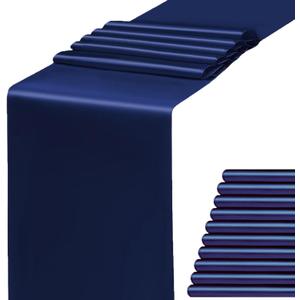 Satin Navy Blue Table Runner 12 x 108 Inches Pack of 10 Long Table Runner for Party Wedding Birthday Anniversary Christmas Decorations