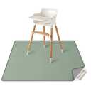 Blissful Diary Baby Splat Mat for Under High Chair, 50.4 x 50.4 Inch Wipeable Splash Mat, Waterproof and Washable, Anti-Slip Floor Protector, Sage Green