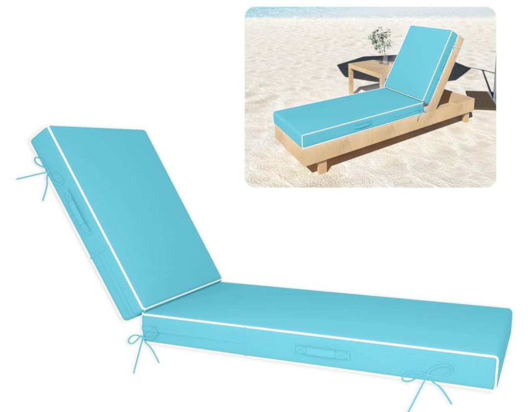 80 x 26in Chaise Lounge Cushions Outdoor Furniture Set of 2 Olefin Patio Pool Lounge Chair Cushions 4'' Waterproof Outdoor Double Weather Resistant Detachable Chaise Cushion Light Blue