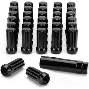 M14x1.5 Lug Nut for Chevy Silverado 1500 2500 GMC Sierra Ford F250 F350 Ram Aftermarket Wheel, 32pcs Black 2 inches Length Cone Seat Closed End Long Extended XL Spline Wheel LugNuts with 1 Socket Key