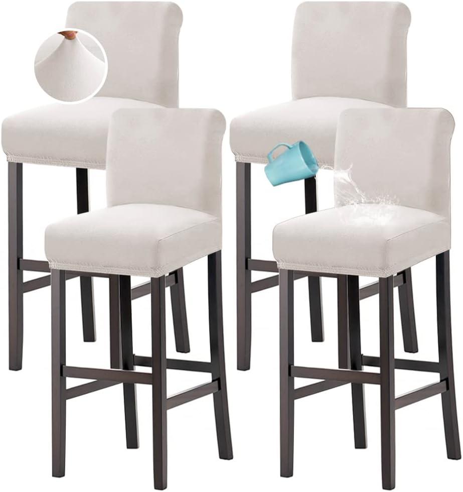 H.VERSAILTEX 100% Waterproof Bar Stool Cover Stretch Counter Stool Pub Chair Slipcover for Dining Room Removable Soft Thick Solid Fleece Fabric Bar Stool Slipcovers Set of 4, Ivory