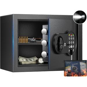 Mitlvge 0.9 Cuft Small Safe Box, Money Safe with Removable Shelf, Fireproof Waterproof Bag and Programmable Keypad, Home Safe with Smart Alert and Wall Mount Kits for Money, Jewelry and Documents