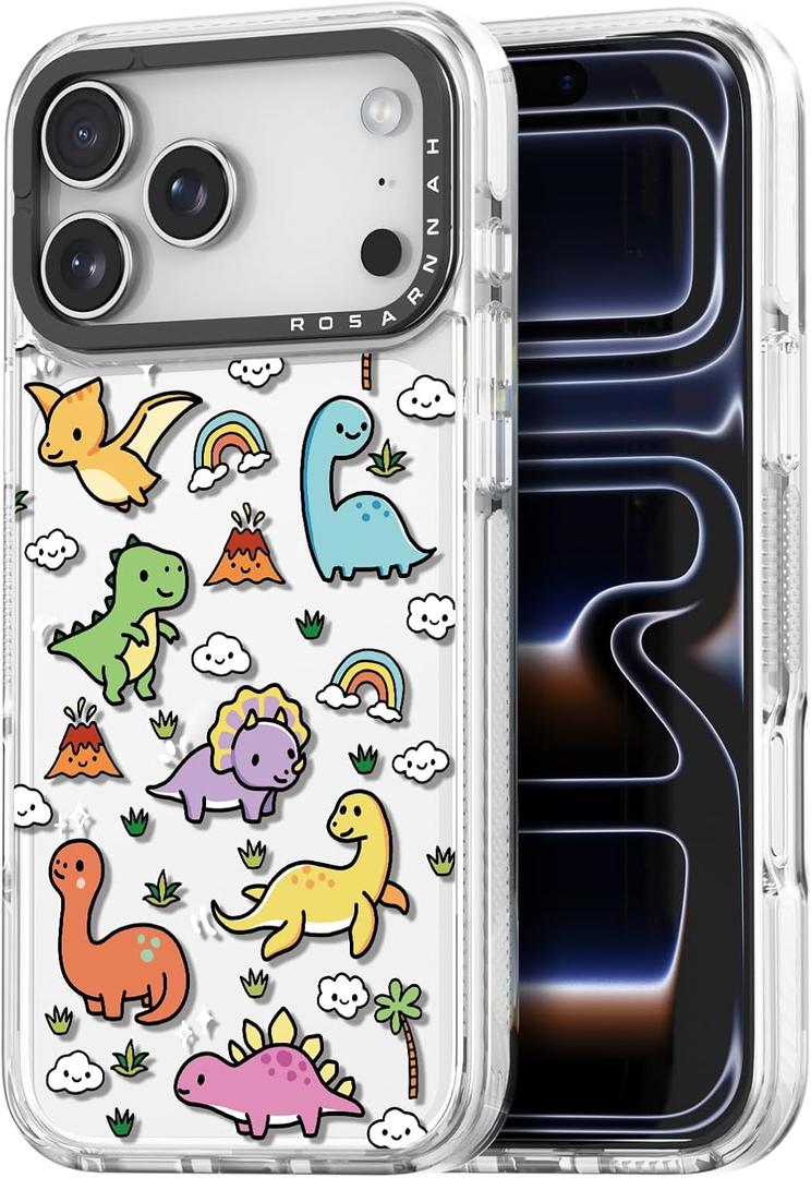 Rosarnnah for iPhone 17 Pro Max Case Cute - Durable Shockproof 6.6 ft Drop Impact Phone Case - Funny Dinosaur Land Design (6.9") Clear